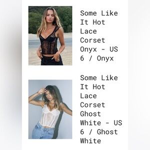 NWT LIONESS (SET OF 2) Some Like It Hot Lace Corset